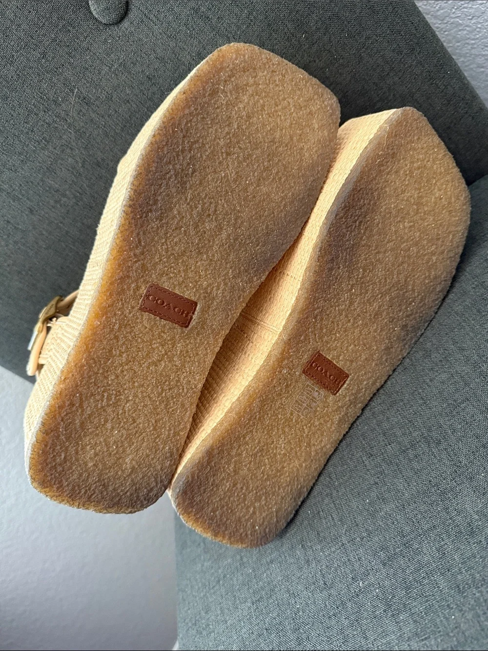 Coach Beige Woven Platform Wedge Sandals